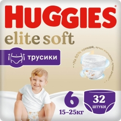 HUGGIES "ELITE SOFT" ТРУСИКИ-ПОДГУЗНИКИ 6 (32ШТ) 1
