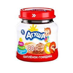 Пюре мясное"Агуша" Цыпленок с говядиной 6,2% 100г