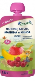 Fleur Alp üzvi meyvə və giləmeyvə püresi alma - banan - quinoa ilə moruq 120 q