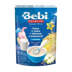 Bebi Premium Südlü Gecə Sıyığı Üç Taxıl Alma və Çobanyastığı ilə 6+ ay, 200qr