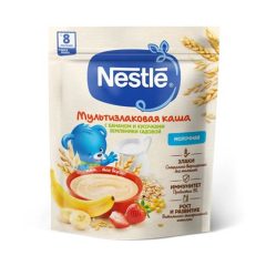 Nestle Uşaqlar üçün Südlü Banan və Çiyələk Parçaları ilə Çox Taxıllı Sıyıq
