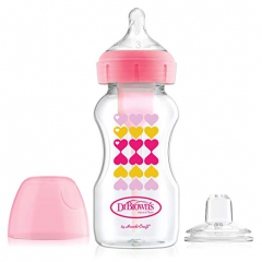 Dr. Brown's Options+ Wide-Neck Baby Bottle with Sippy Spout 2-in-1 Transition Kit, Pink,